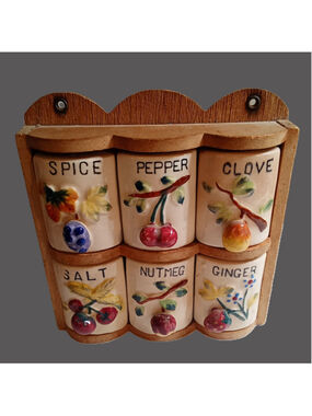Vintage Ceramic Spice Rack Wall Mount Farmhouse Kitchen